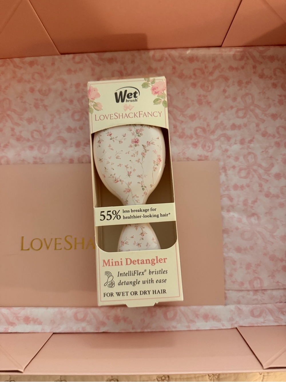 LoveShackFancy Pink Floral Mini Detangler Brush
